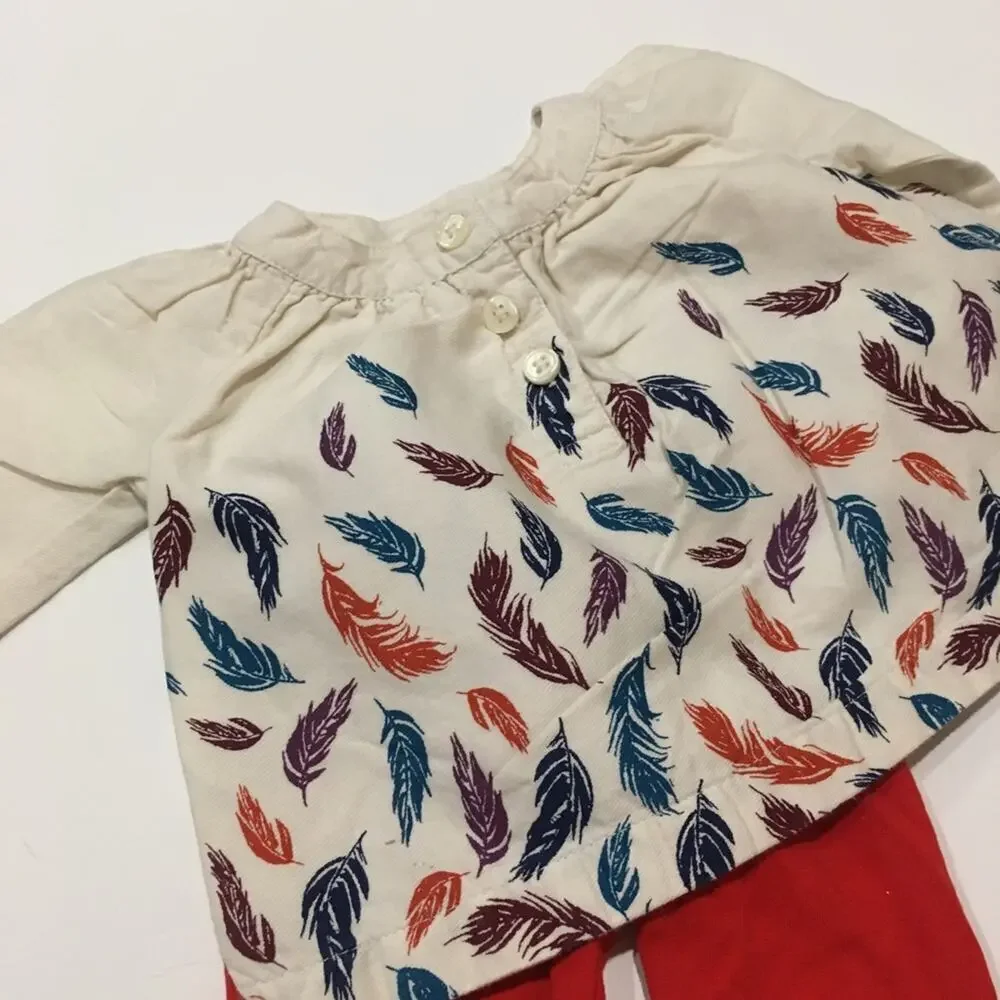 Baby Girl Outfit Set - Old Navy Feather Top & Carter's Leggings